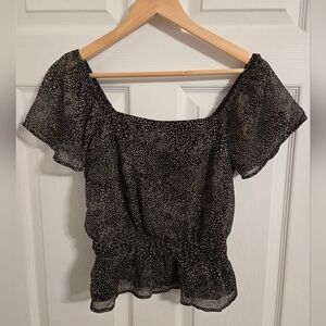 Lush Black Polka Dot Women's Blouson Top Size XS